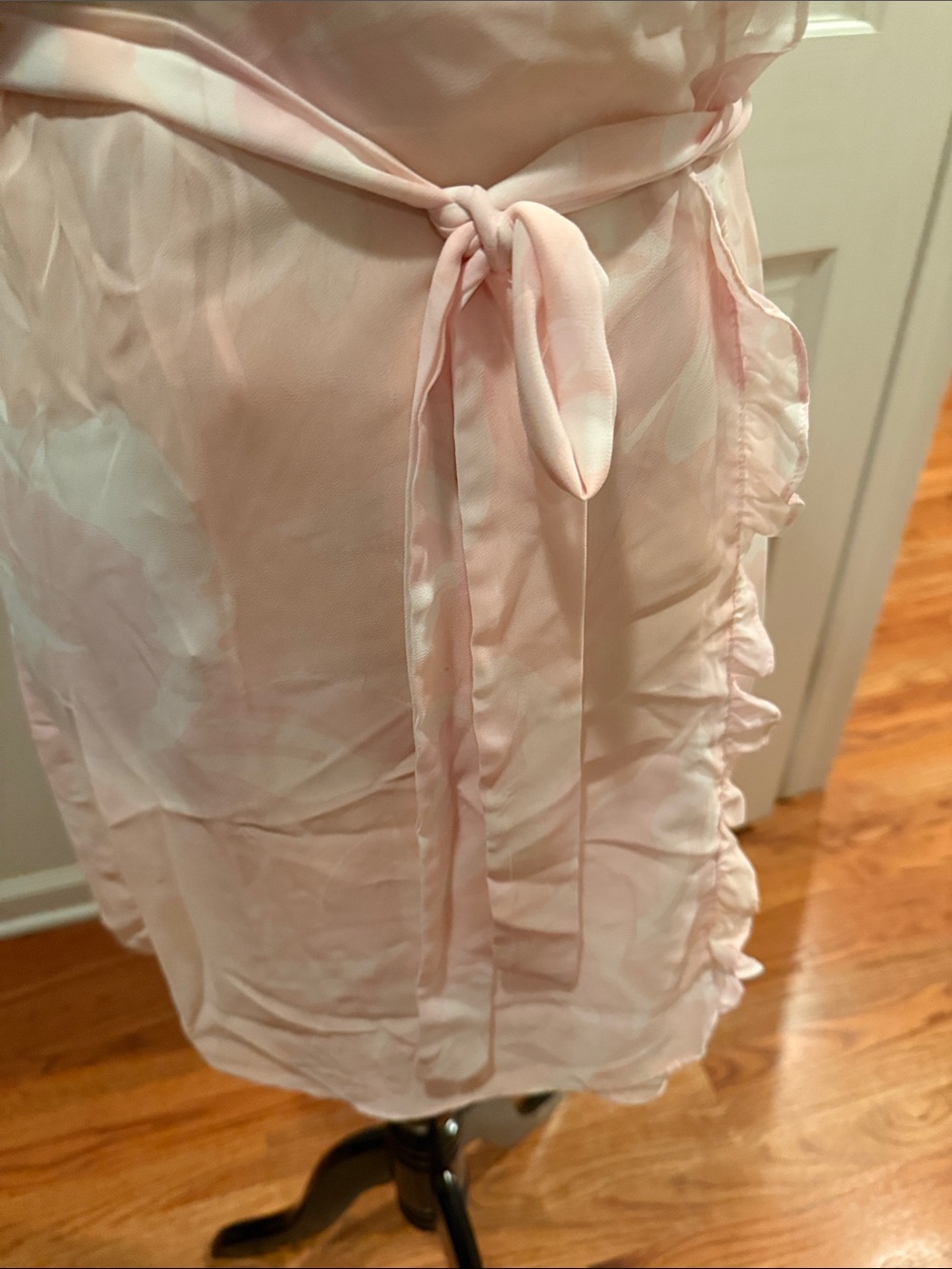 Delicate Light Pink Ruffle-Trim Wrap Robe - Picture 4 of 5